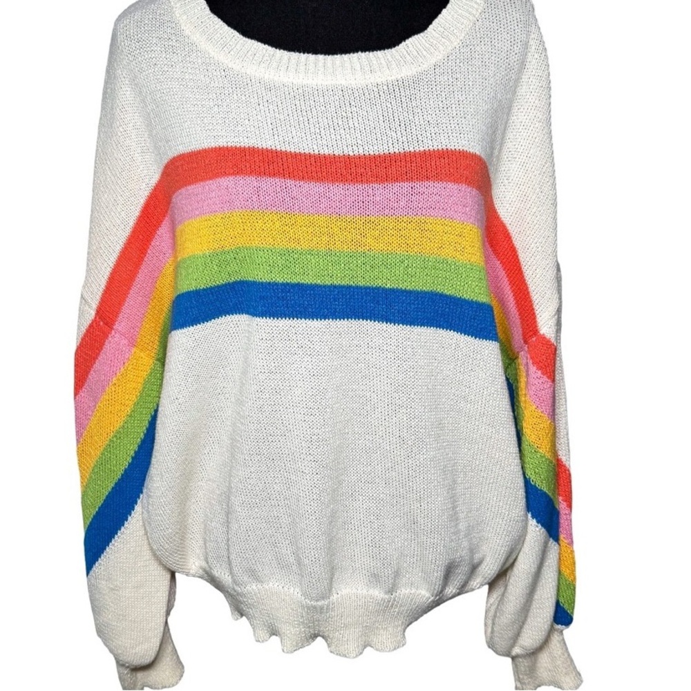 Women's Cream Rainbow Stripe Knit Sweater